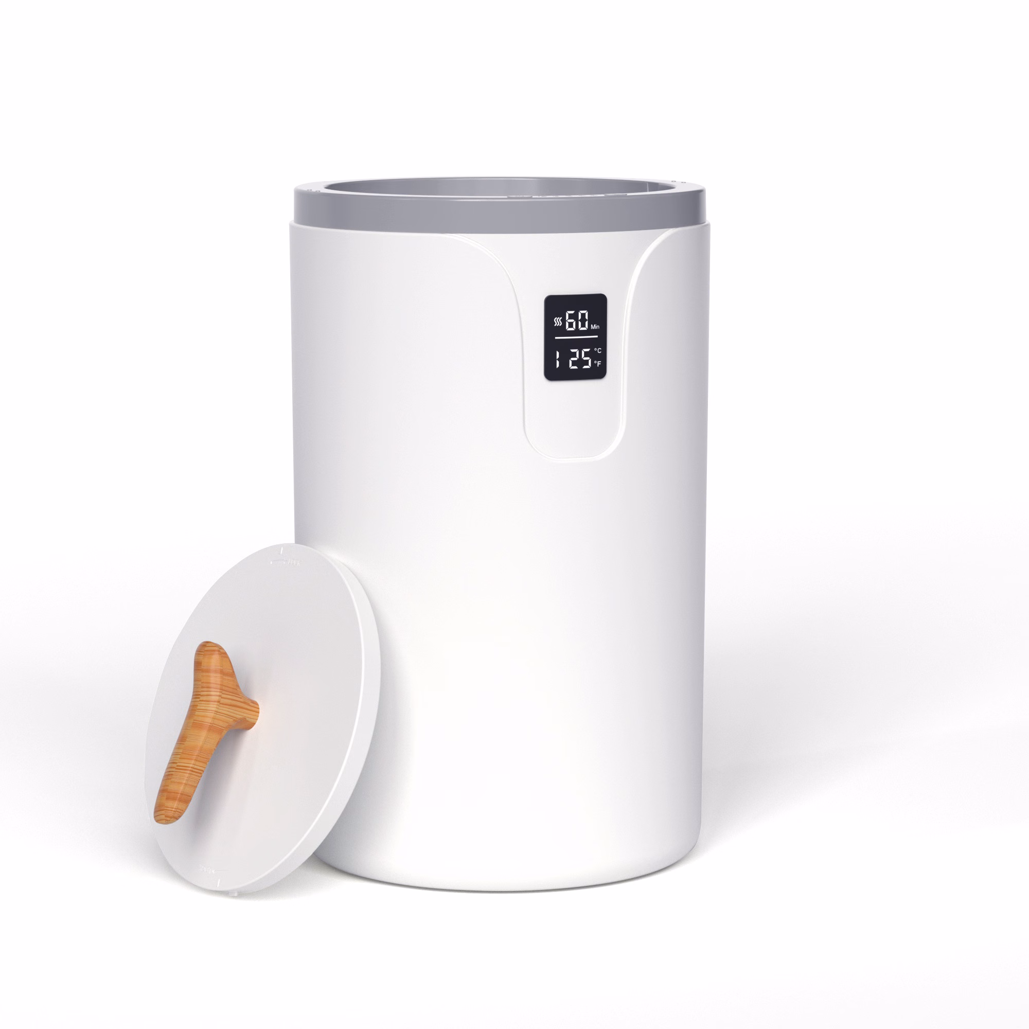 A towel warmer for elderly care with a 45°C surface cap and accessible mounting